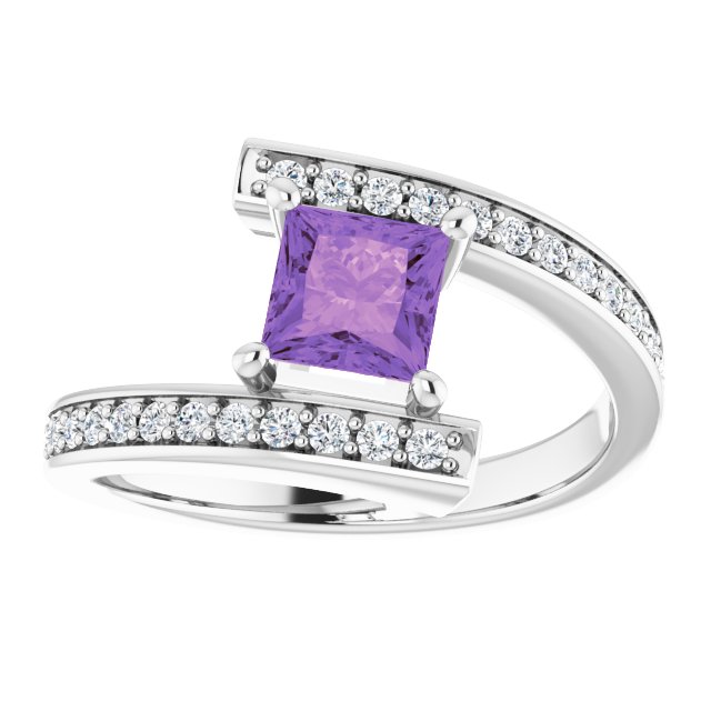 Square Amethyst & Diamond Accented Ring in Gold and Platinum