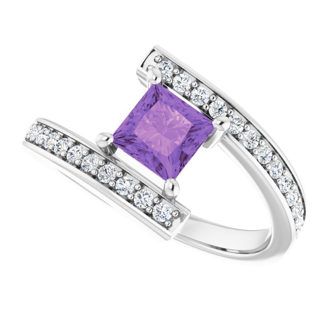 Square Amethyst & Diamond Accented Ring in Gold and Platinum