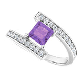 Square Amethyst & Diamond Accented Ring in Gold and Platinum