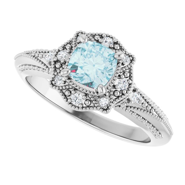 Cushion Sky Blue Topaz & Diamond Accented Ring in White Gold