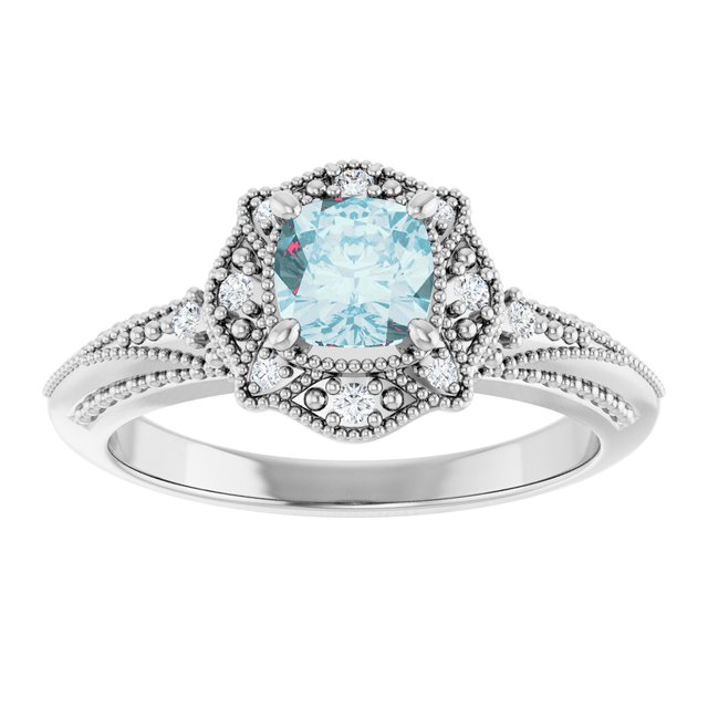 Cushion Sky Blue Topaz & Diamond Accented Ring in White Gold