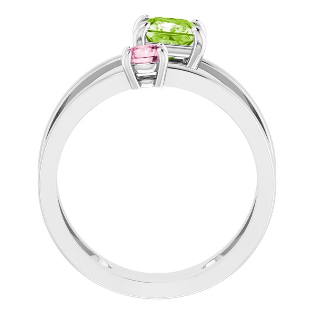 Square Peridot Two Stone Ring in Gold and Platinum