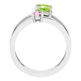 Square Peridot Two Stone Ring in Gold and Platinum