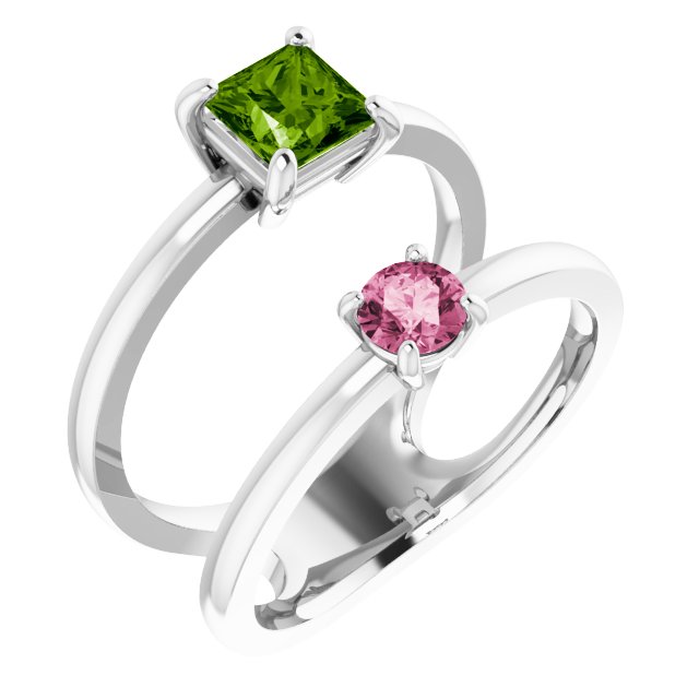 Square Peridot Two Stone Ring in Gold and Platinum