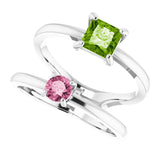 Square Peridot Two Stone Ring in Gold and Platinum
