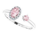 Oval Pink Mandganite & Diamond Two Stone Ring in Gold and Platinum