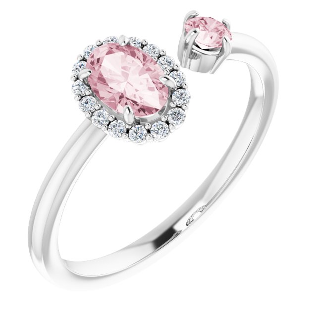 Oval Pink Mandganite & Diamond Two Stone Ring in Gold and Platinum