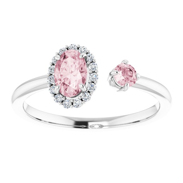 Oval Pink Mandganite & Diamond Two Stone Ring in Gold and Platinum