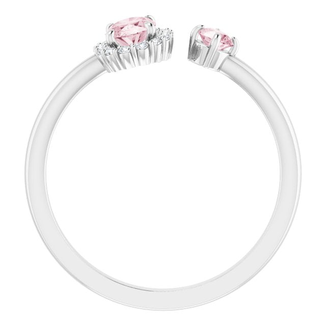 Oval Pink Mandganite & Diamond Two Stone Ring in Gold and Platinum