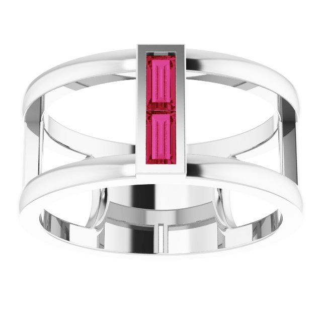 Straight Baguette Ruby Two Stone Ring in Gold and Platinum