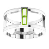 Straight Baguette Peridot Negative Space Ring in Gold and Platinum