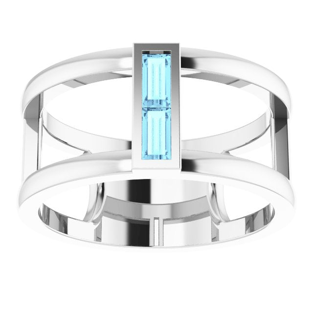 Straight Baguette Aquamarine Ring in Gold and Platinum