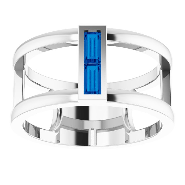 Straight Baguette Blue Sapphire Ring in Gold and Platinum