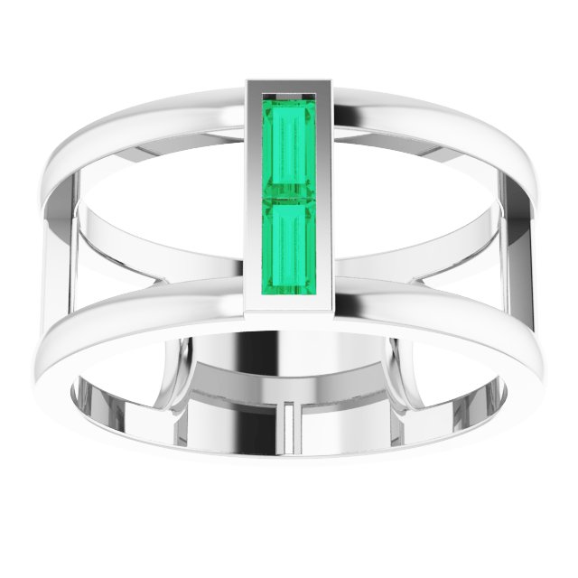Straight Baguette Emerald Negative Space Ring in Gold and Platinum