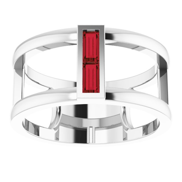Straight Baguette Mozambique Garnet Ring in Gold and Platinum