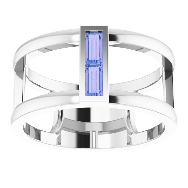 Straight Baguette Tanzanite Ring in Gold and Platinum