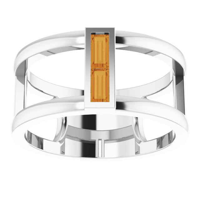 Straight Baguette Citrine Negative Space Ring in Gold and Platinum