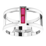 Straight Baguette Ruby Two Stone Ring in Gold and Platinum