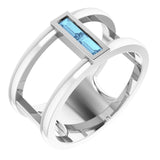 Straight Baguette Aquamarine Ring in Gold and Platinum