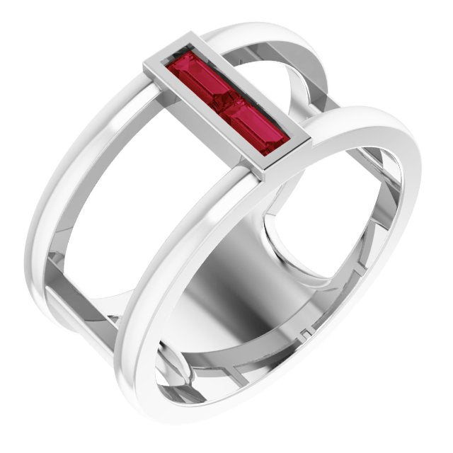Straight Baguette Ruby Two Stone Ring in Gold and Platinum