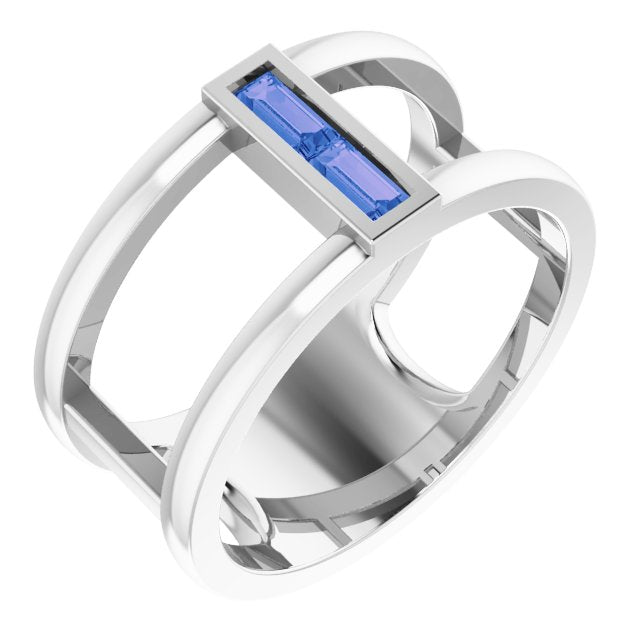 Straight Baguette Tanzanite Ring in Gold and Platinum