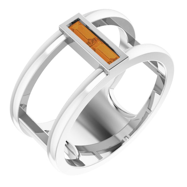 Straight Baguette Citrine Negative Space Ring in Gold and Platinum