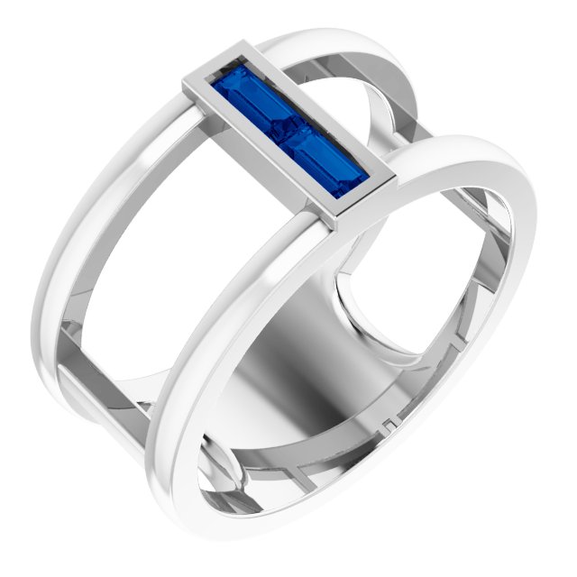 Straight Baguette Blue Sapphire Ring in Gold and Platinum