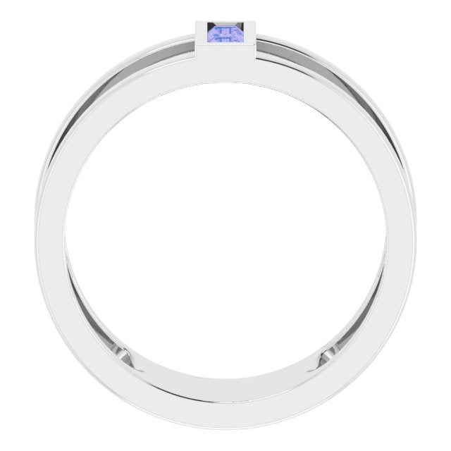 Straight Baguette Tanzanite Ring in Gold and Platinum