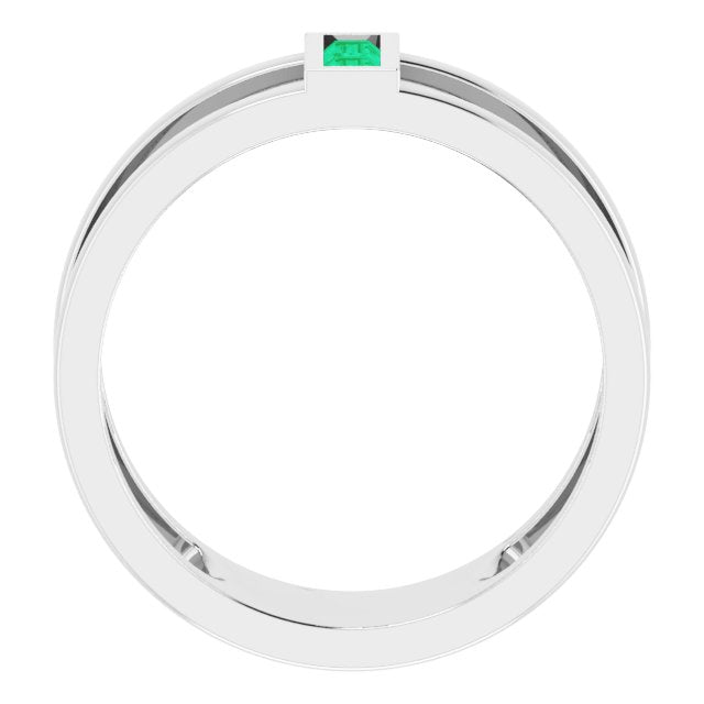 Straight Baguette Emerald Negative Space Ring in Gold and Platinum