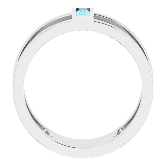 Straight Baguette Aquamarine Ring in Gold and Platinum