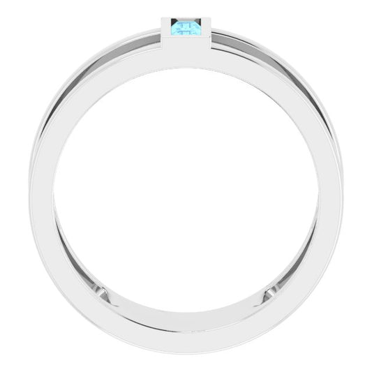 Straight Baguette Aquamarine Ring in Gold and Platinum