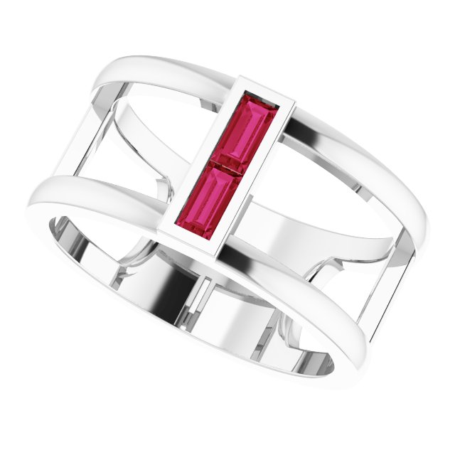 Straight Baguette Ruby Two Stone Ring in Gold and Platinum