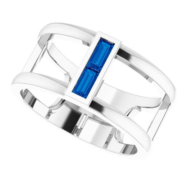 Straight Baguette Blue Sapphire Ring in Gold and Platinum