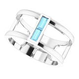 Straight Baguette Aquamarine Ring in Gold and Platinum