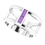 Straight Baguette Amethyst Negative Space Ring in Gold and Platinum