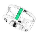 Straight Baguette Emerald Negative Space Ring in Gold and Platinum