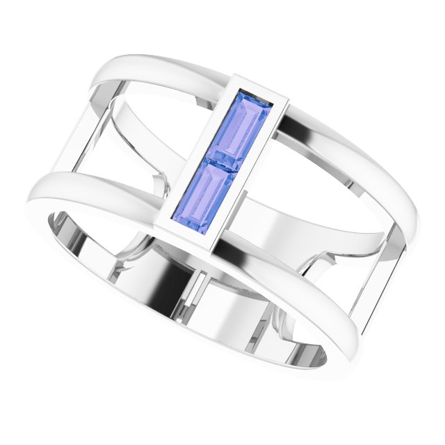 Straight Baguette Tanzanite Ring in Gold and Platinum