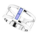 Straight Baguette Tanzanite Ring in Gold and Platinum
