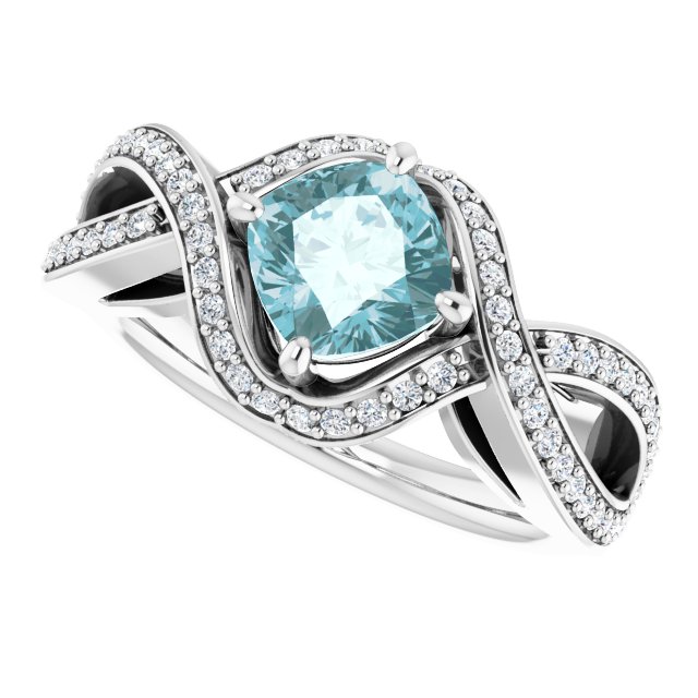 Cushion Blue Topaz & Diamond Accented Ring in Gold and Platinum