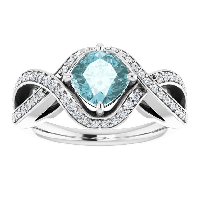 Cushion Blue Topaz & Diamond Accented Ring in Gold and Platinum