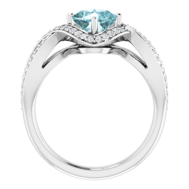 Cushion Blue Topaz & Diamond Accented Ring in Gold and Platinum
