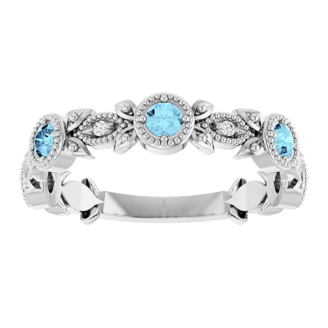 Round Aquamarine & Diamond Accented Ring in Gold and Platinum
