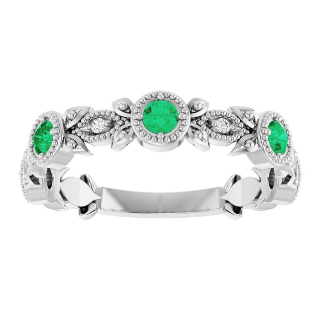Round Emerald & Diamond Accented Ring in Gold and Platinum