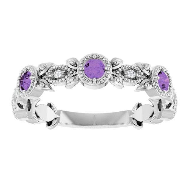 Round Amethyst & Diamond Accented Ring in Gold and Platinum