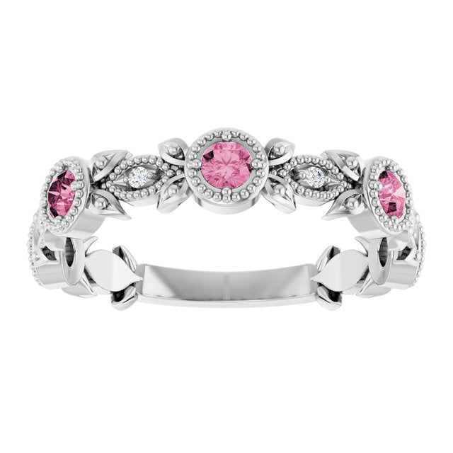 Round Pink Tourmaline & Diamond Accented Ring in Gold and Platinum