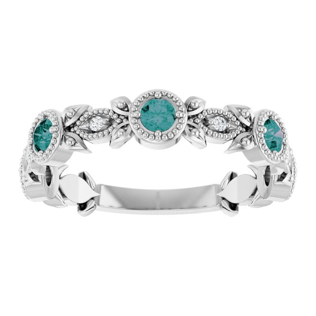 Round Alexandrite & Diamond Accented Ring in Gold and Platinum