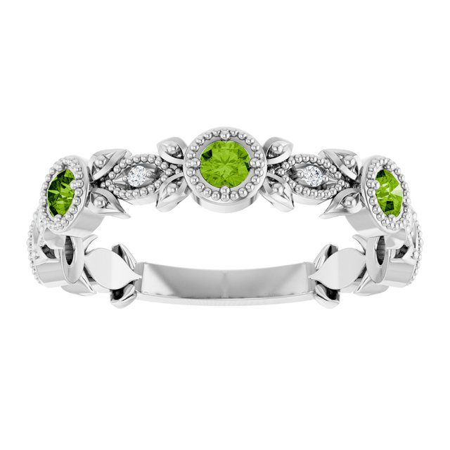 Round Peridot & Diamond Accented Ring in Gold and Platinum