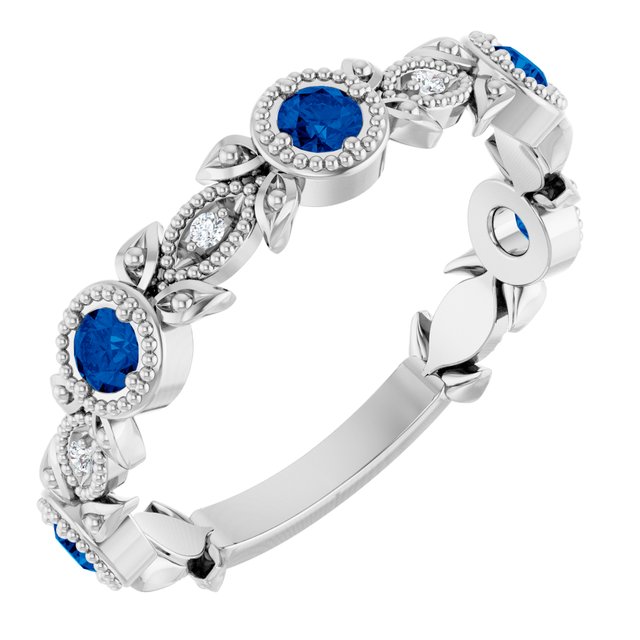 Round Blue Sapphire & Diamond Accented Ring in Gold and Platinum