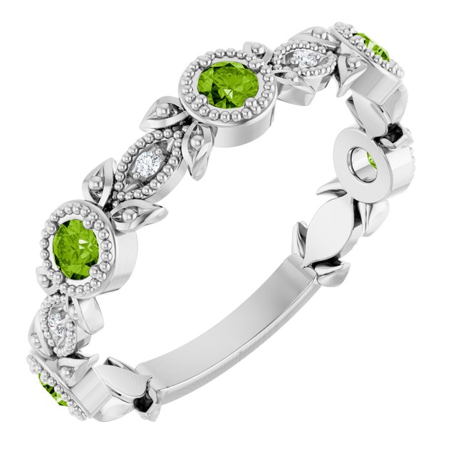 Round Peridot & Diamond Accented Ring in Gold and Platinum