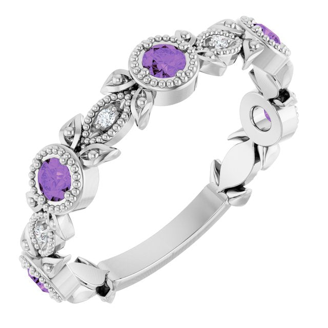 Round Amethyst & Diamond Accented Ring in Gold and Platinum